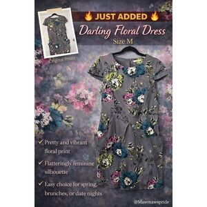 Darling Floral Dress Grey Pink Teal Green Pocketed Mini Dress Size M